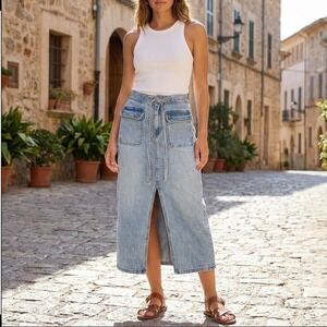 Rewash Womens Cargo Denim Maxi Skirt Size 3 Blue Long High Rise‎ Front Slit Y2K